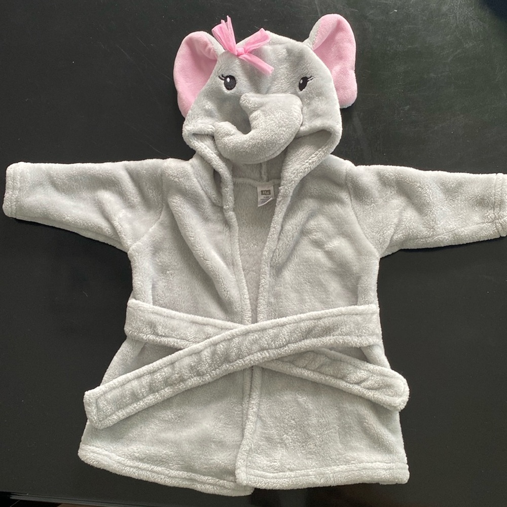 HB 0-9 months elephant robe gray pink bow soft cozy tie waist